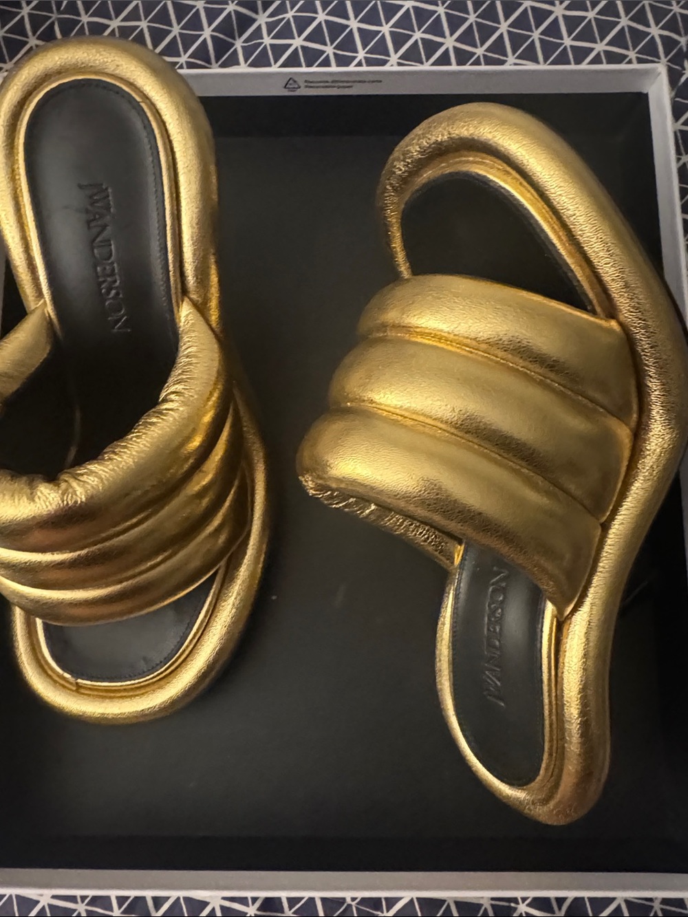 JW ANDERSON Metallic Gold Padded Slide Mules